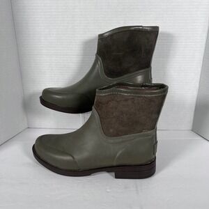 UGG Waterproof Booties Olive Green Suede Trim Water Resistant Ankle Boots Size 9